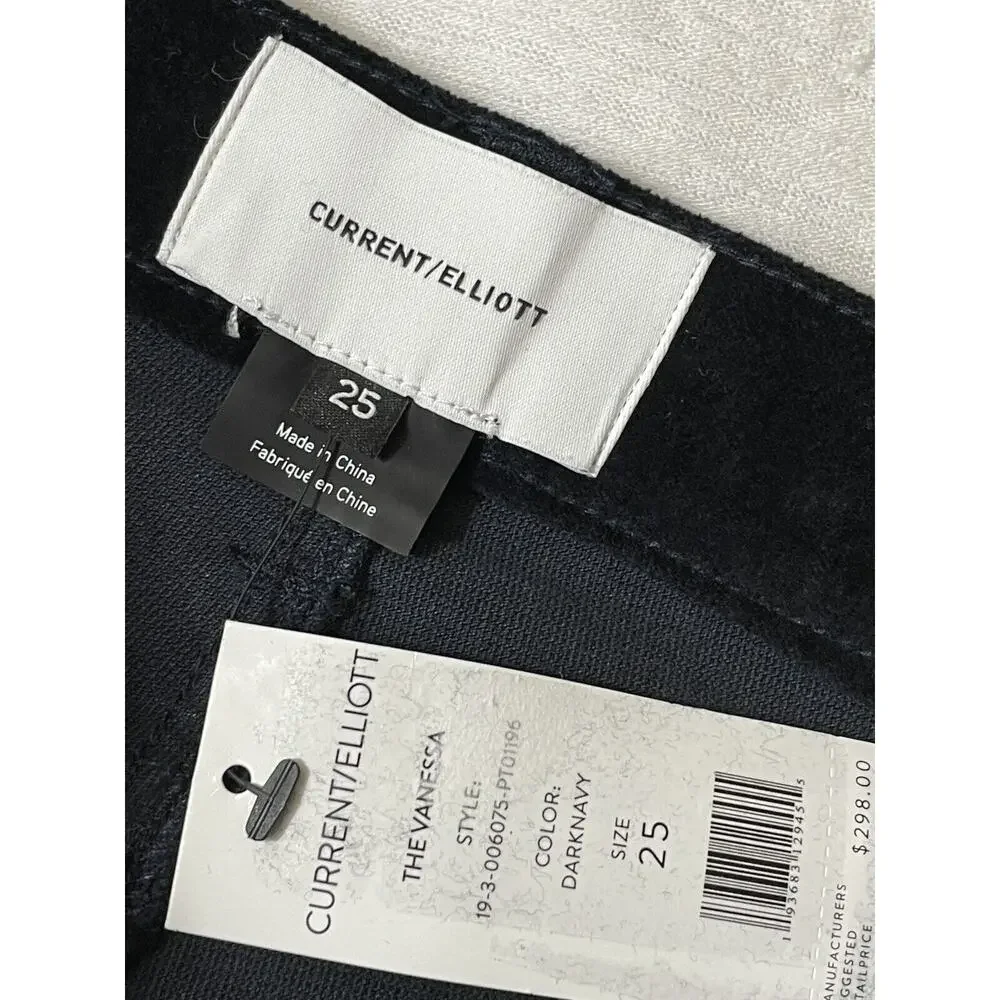 Current Elliott The Vanessa Crop Pants Dark Navy Velvet Womens Size 25 NEW